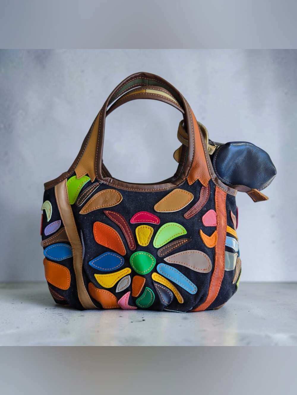 Amerileather Floral Leather Patchwork Mini Bag Nwt